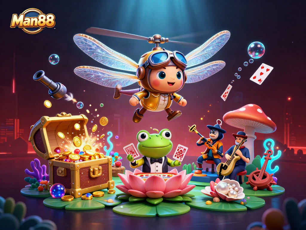 Experience thrilling gameplay at Man88 with a vibrant underwater casino scene bursting with excitement.
