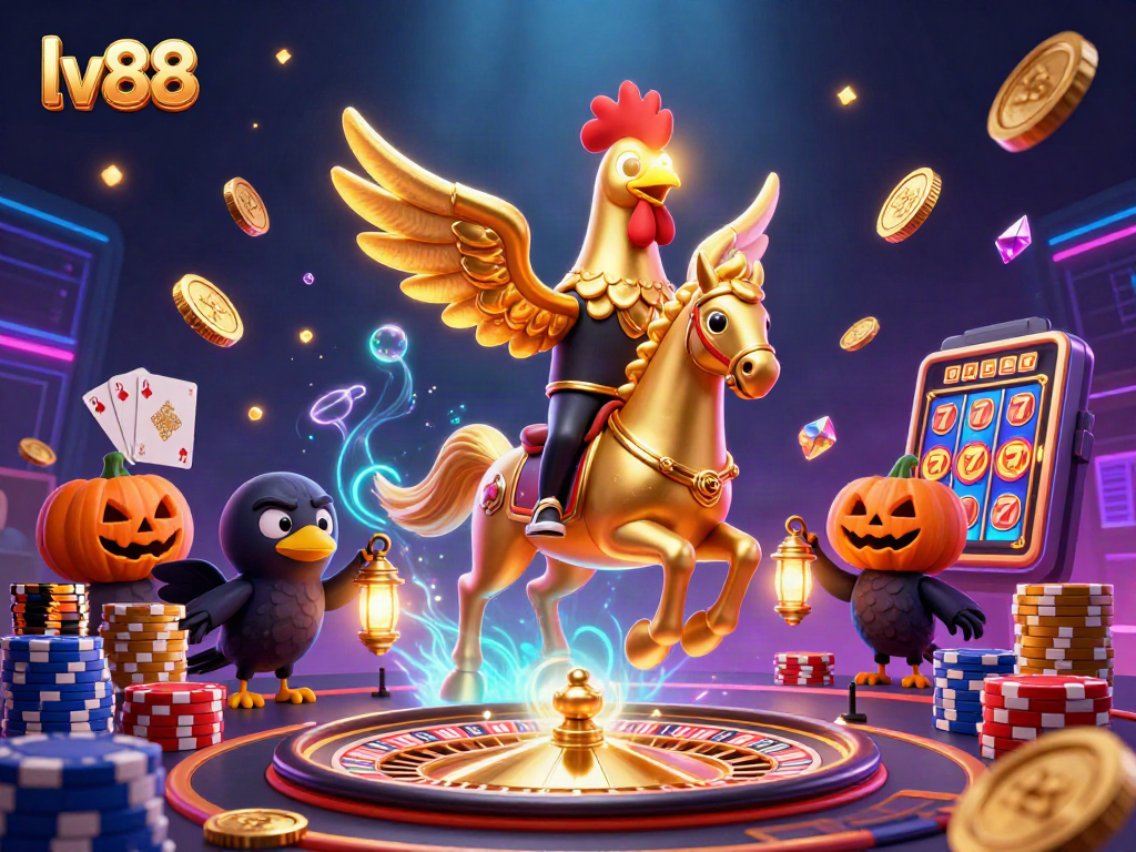 Experience thrilling gameplay at lv88 with a golden rooster croupier in a midnight casino filled with festive lights and rich themes.