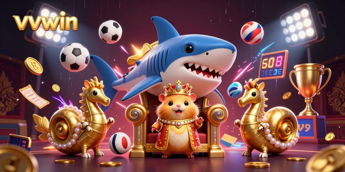 Experience the excitement of vvvwin with a dynamic 3D casino scene featuring a golden hamster king.