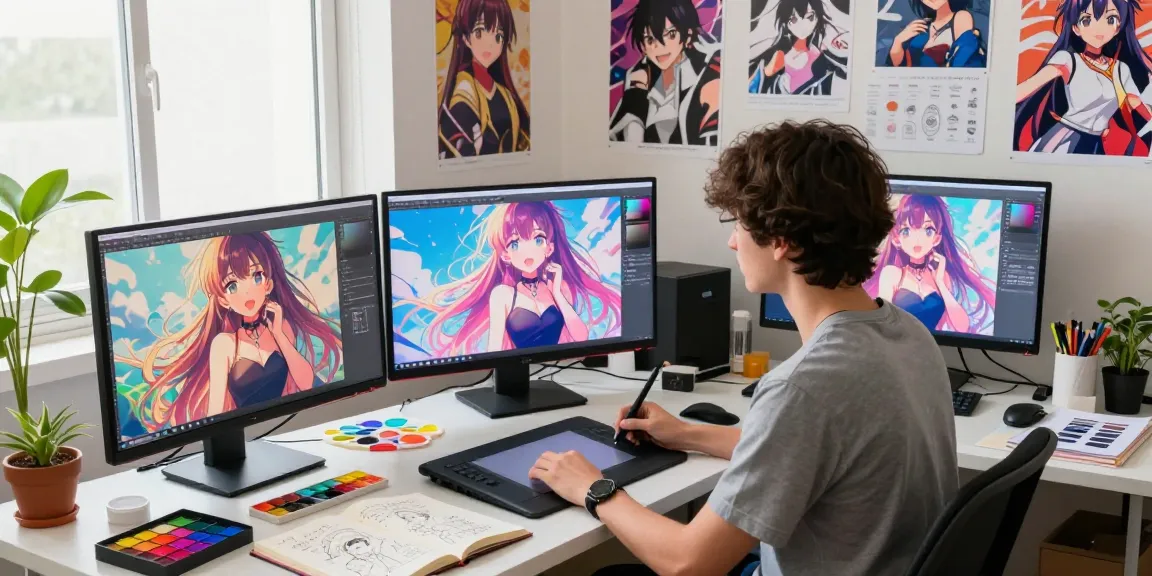AI ecchi artwork creation in a vibrant art studio