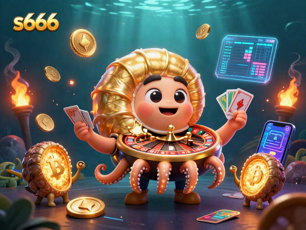 Engage with s666 casino offerings featuring a nautilus roulette and glowing crypto elements.