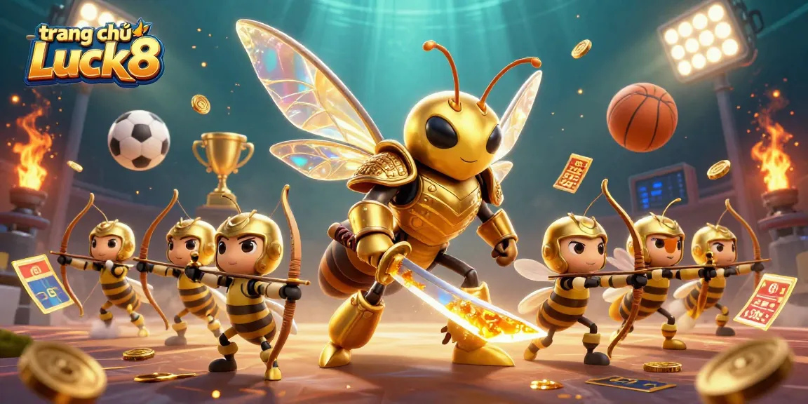 Engage with the excitement at trang chủ Luck8, showcasing vibrant action with 3D characters and sports elements in a dynamic casino illustration.