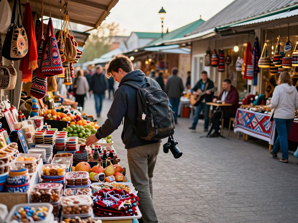 Pengembara menjelajahi pasar Rusia yang meriah di https://payinrussia.com/, menikmati barang-barang tempatan dan budaya.
