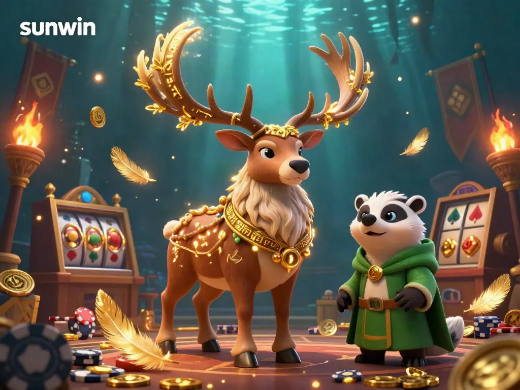 Experience thrilling slots with sunwin as a Celtic druid stag oversees a magical gaming scene.