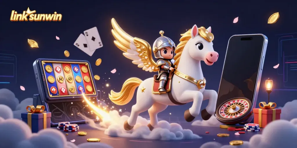 Engage with the exciting world of gambling through the link sunwin, featuring dynamic casino elements around a celestial scene.