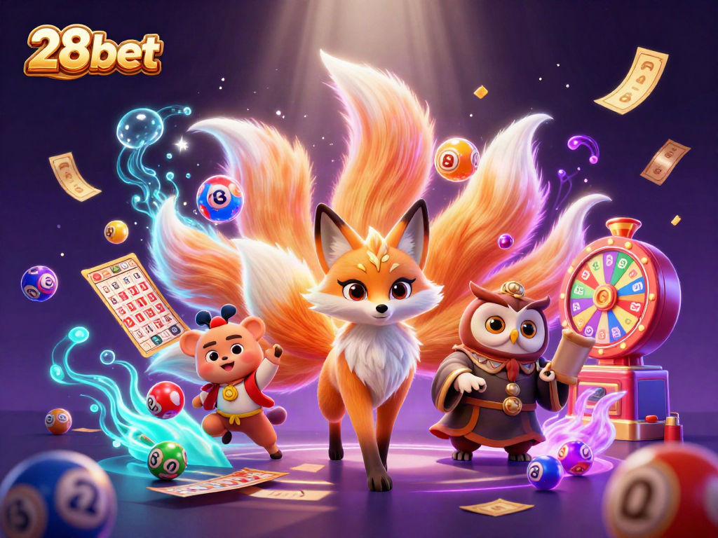 Engage in thrilling gameplay at 28bet, showcasing vibrant casino elements and magical characters.