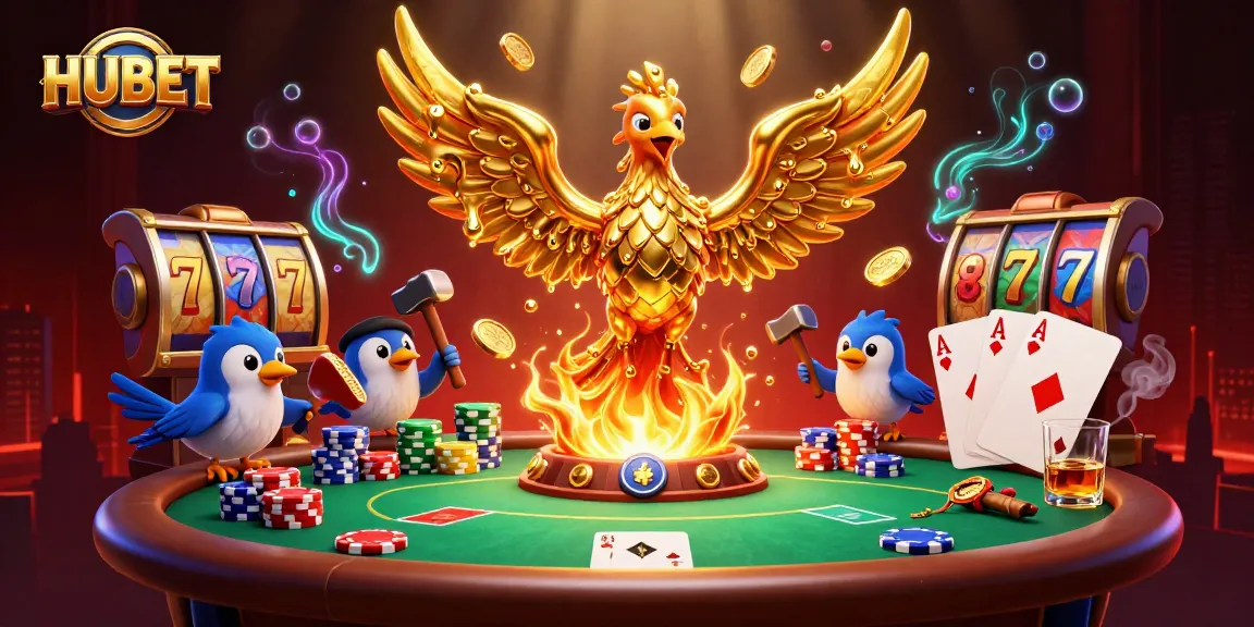 Engage with HUBET's exciting gaming experience featuring a molten phoenix and poker elements.