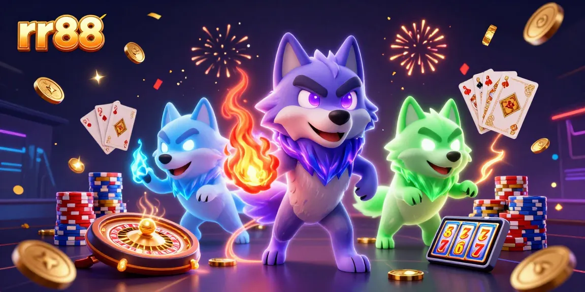 Experience thrilling wins at rr88 with ghosts, coins, and a casino atmosphere in a vibrant illustration.