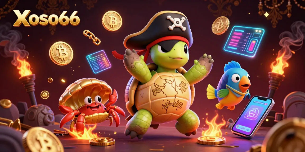 Experience thrilling adventures at Xoso66 with a heroic pirate turtle, golden treasures, and crypto excitement!