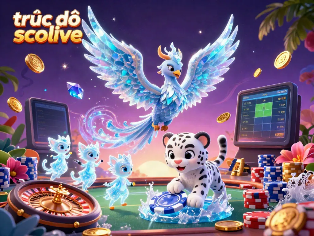 Engage in trực tiếp socolive sports betting with vibrant visuals, showcasing a lively scene of an ice phoenix and a snow leopard cub.