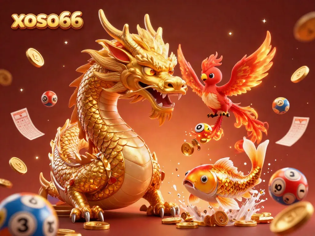 Play lottery and win big with xoso66 in this vibrant, dynamic 3D illustration.