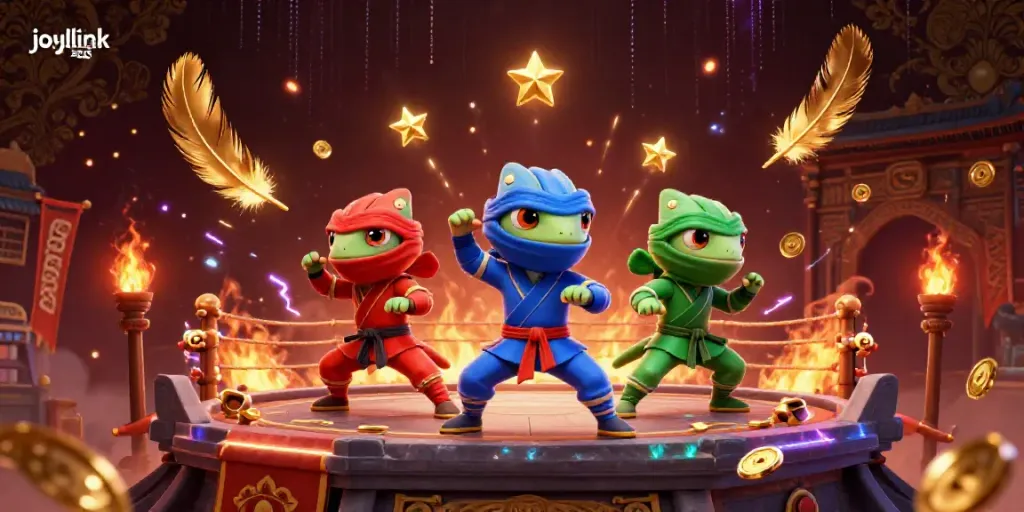 Experience joylink 2026 with ninja chameleons amidst golden coins and vibrant casino elements.