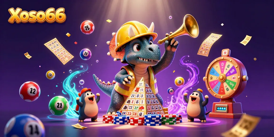 Xoso66 engages players with a vibrant lottery-themed illustration featuring dynamic 3D characters and casino elements.