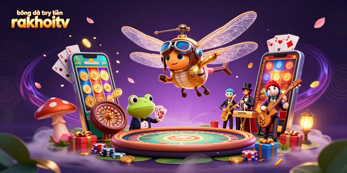 Experience bóng đá trực tuyến rakhoitv with a lively casino scene featuring colorful games and entertaining characters.