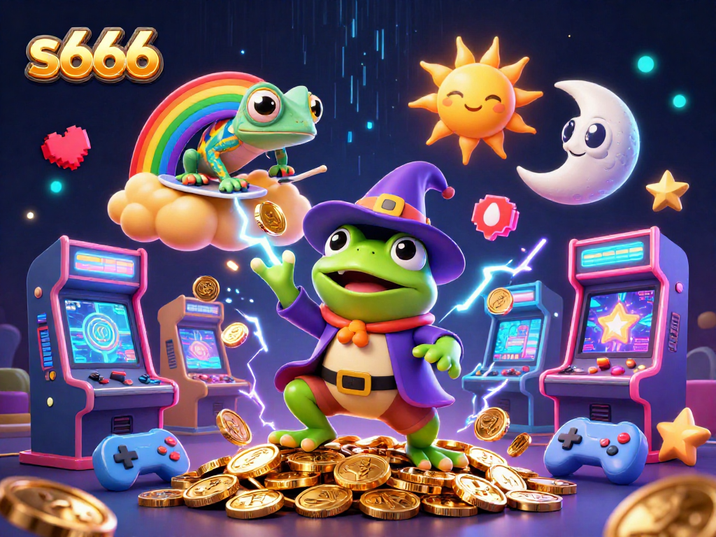 Join the gaming excitement at s666, where the wizard frog conjures gold and thrills in a vivid casino scene.