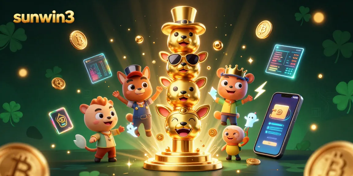 Experience the thrill of gaming at sunwin3 with vibrant 3D illustrations of casino elements and totem poles.