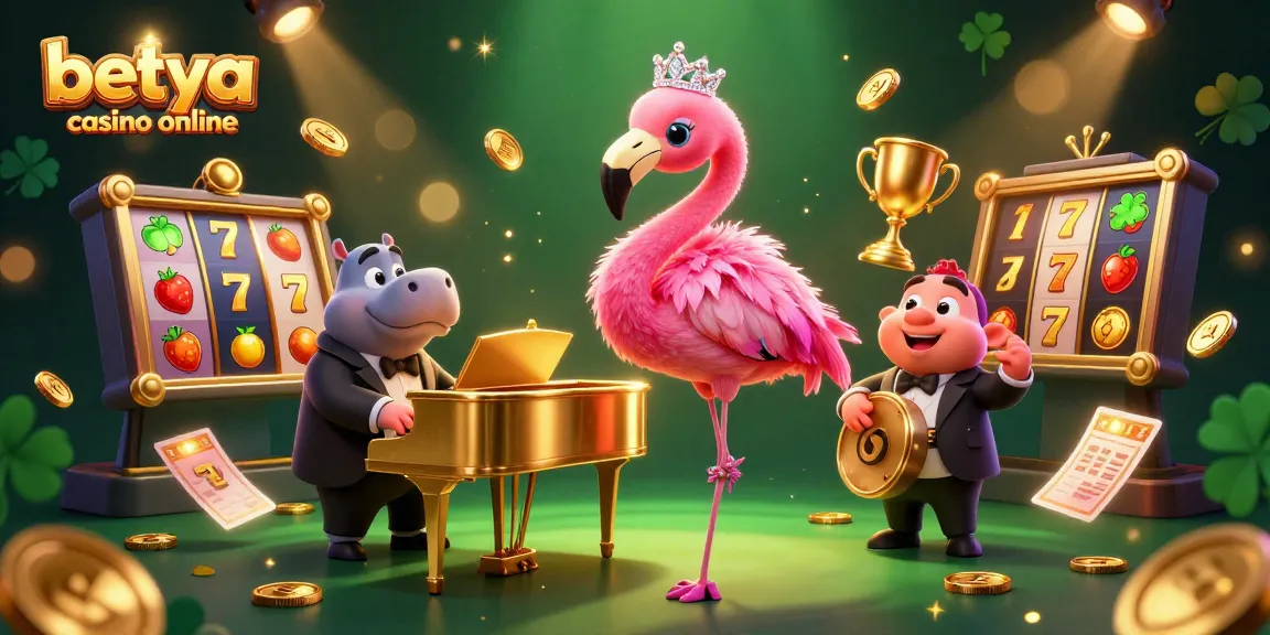 Experience thrill at betya casino online with vibrant slots, flamingo singer, and lively action.