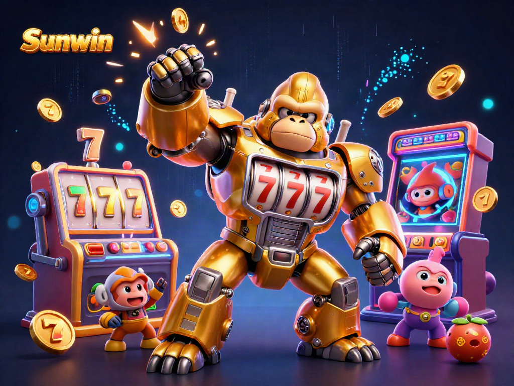 Experience thrilling slot action with Sunwin's golden gorilla mech and dynamic game elements.
