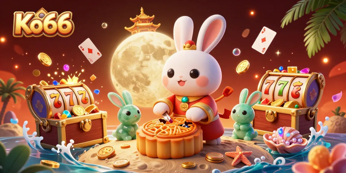 Win big with Ko66 and exciting 3D casino adventures featuring lunar rabbits and classic gambling symbols.