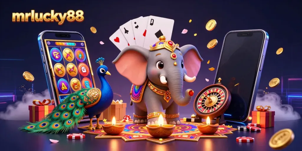 Engage in thrilling gameplay with mrlucky88 showcasing vibrant casino elements in a colorful illustration.