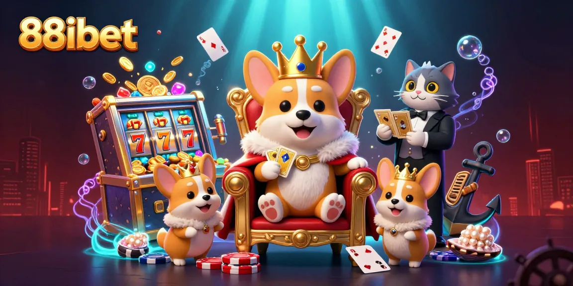 Experience exciting gameplay at 88ibet with a vibrant casino illustration featuring a royal corgi theme.