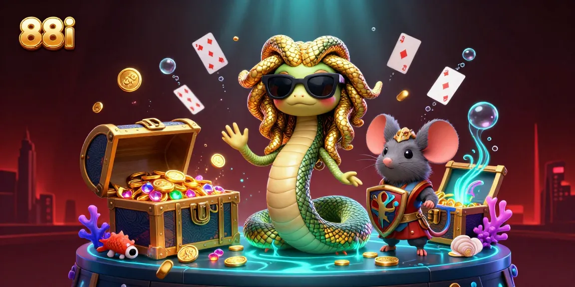 Engage with the vibrant gaming world at 88i, featuring Medusa and warrior mouse amidst casino elements and treasures.